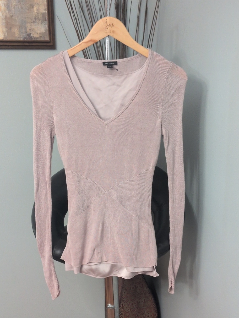 Ann Taylor Blush Pink V-Neck Layered Long Sleeve Top